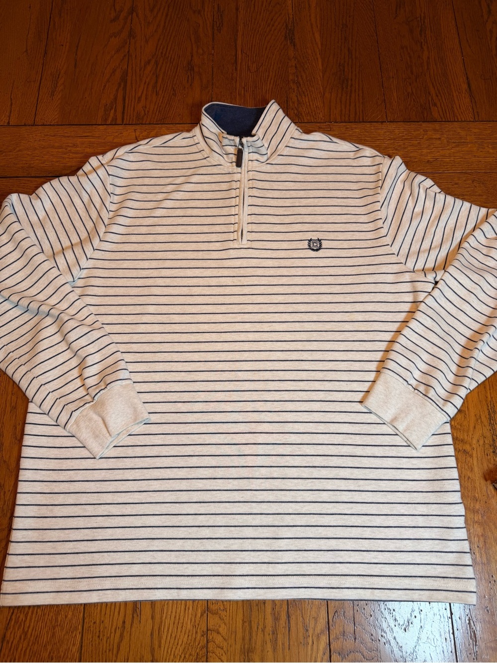Chaps Cream & Navy Striped Zip Jacket